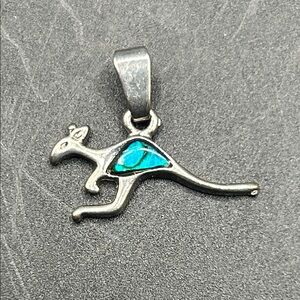Vintage Silver Tone Metal Leaping Kangaroo Pendant Charm w Blue Accent Jewelry